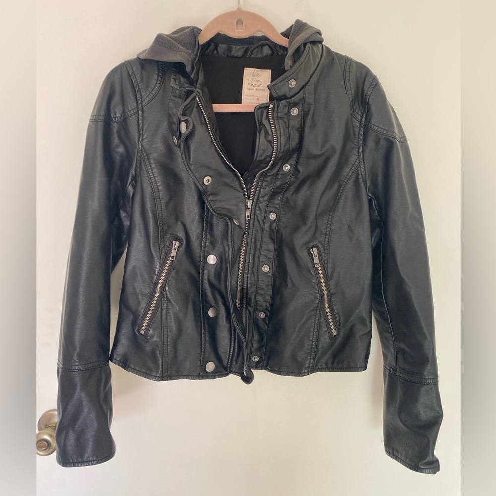 Vegan Leather Free People Jacket with Hood